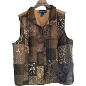 Susan Graver Gold Brown Fall Brocade Patchwork Vest Size 1X